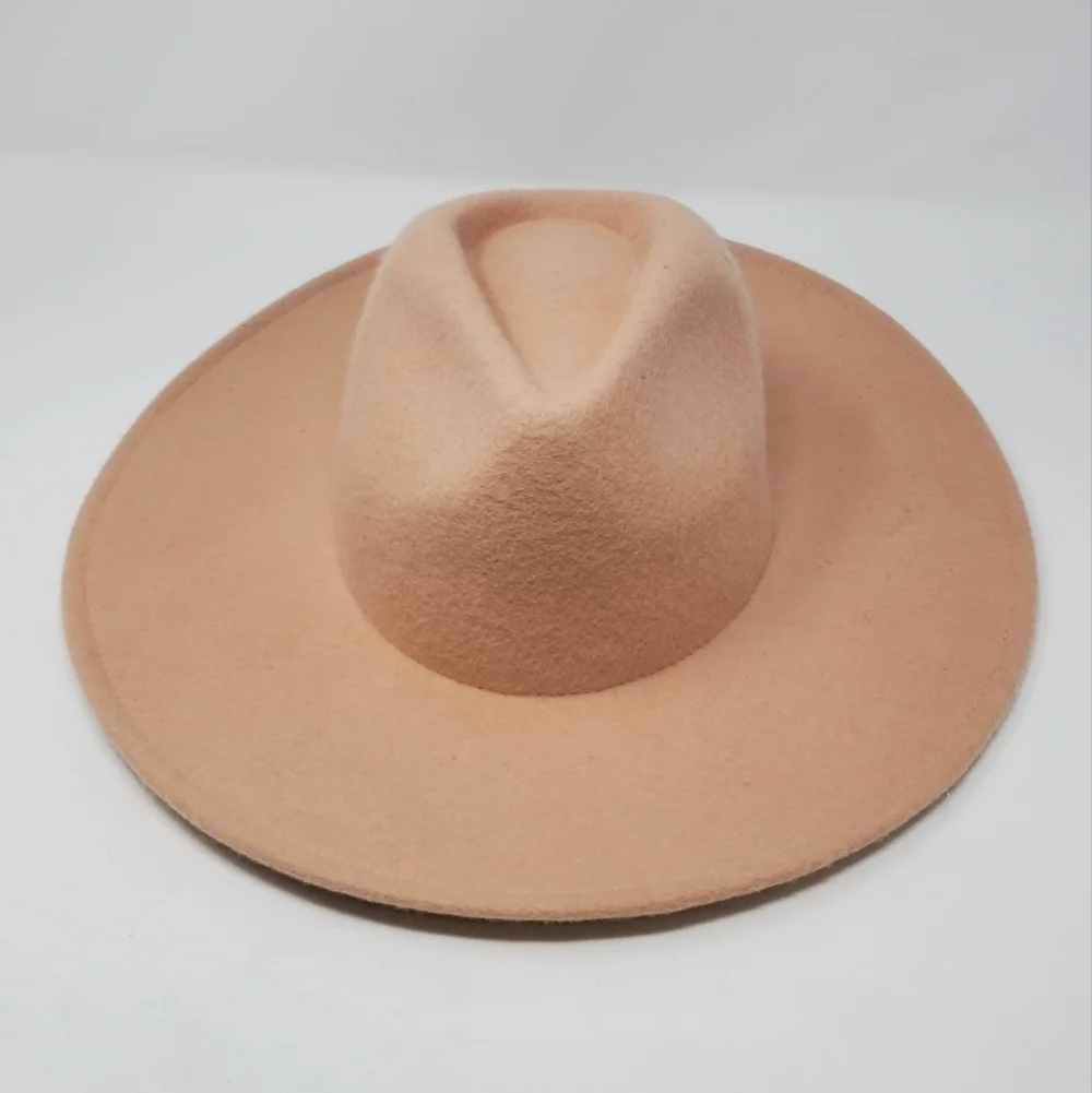 NWT BEIGE 100% WOOL FEDORA HAT WOMEN OS BOHO FESTIVAL WIDE BRIM